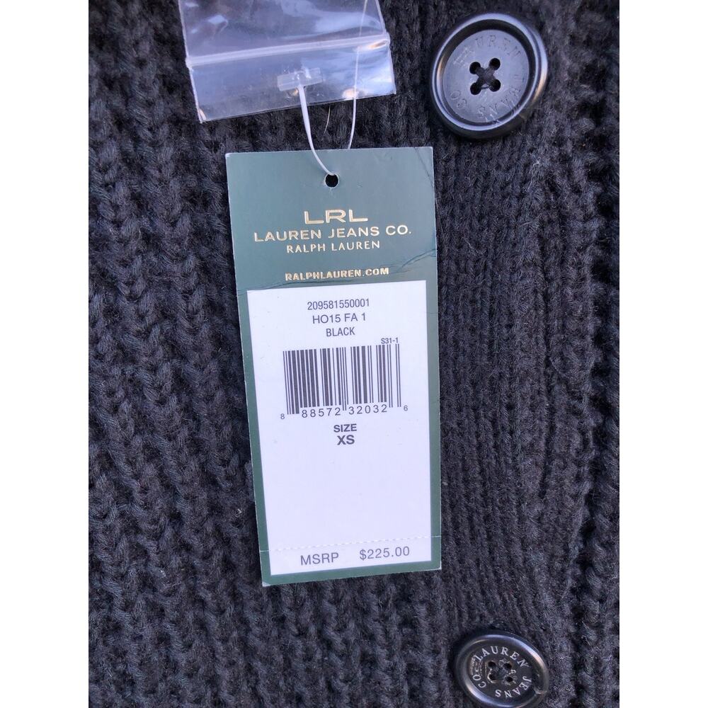 LRL Lauren Jeans Co. Women’s Shawl Collar Cardigan Sweater Black Sz XS - Picture 5 of 8